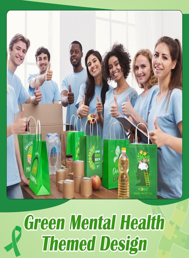 Kolldenn 30 Pcs Mental Health Gift Bags Bulk Mental Health Awareness Party Treat Green Ribbon Xmas Kraft Paper Gift Bags with Handles for Public Charity Events Favor Party Supplies - Image 4