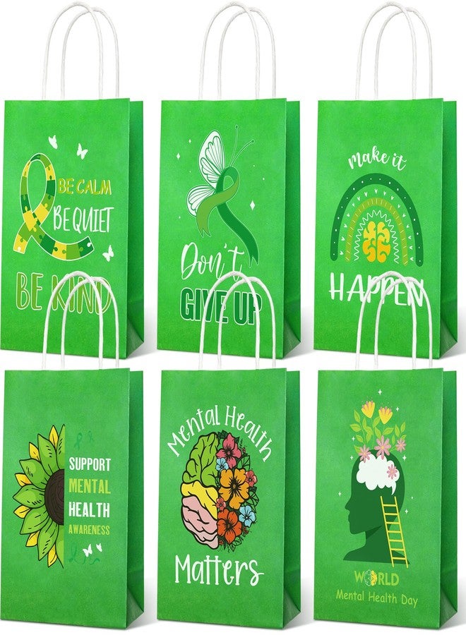 Kolldenn 30 Pcs Mental Health Gift Bags Bulk Mental Health Awareness Party Treat Green Ribbon Xmas Kraft Paper Gift Bags with Handles for Public Charity Events Favor Party Supplies - Image 1