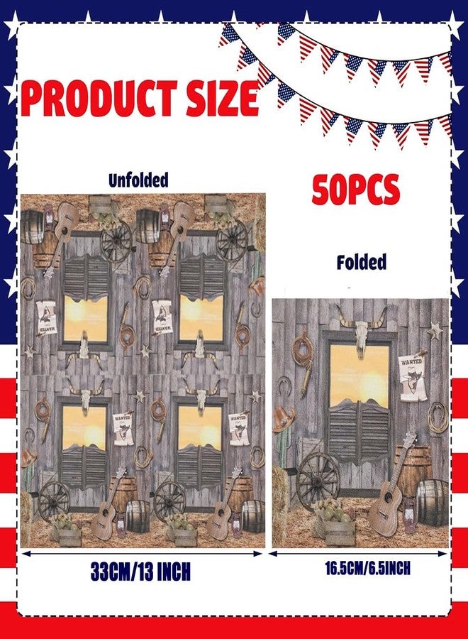 HSPAIDYP 50Pcs Western Cowboy Party Supplies Cowboy Paper Napkins Wild West Napkins Cowboy Napkins for Camp Fire Camping Barn Wild West Cowboy Birthday Party Decor - Image 3