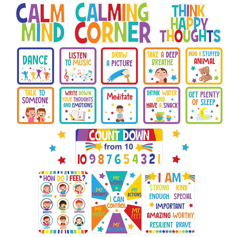 Pajean Calm Down Corner Bulletin Board Set for Classroom Decoration Feelings Chart Mental Health Feeling Management Poster for Kindergarten Emotions Poster Decor School(Bright Colors) - Image 1