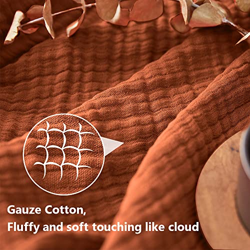 Simple&Opulence Cotton Muslin Throw Blanket for Bed, Couch, Knit Woven Gauze Blanket with Tassels, Soft Lightweight Cozy Pre-Washed Breathable Farmhouse Decoration for All-Season (Rust Orange) - Image 2