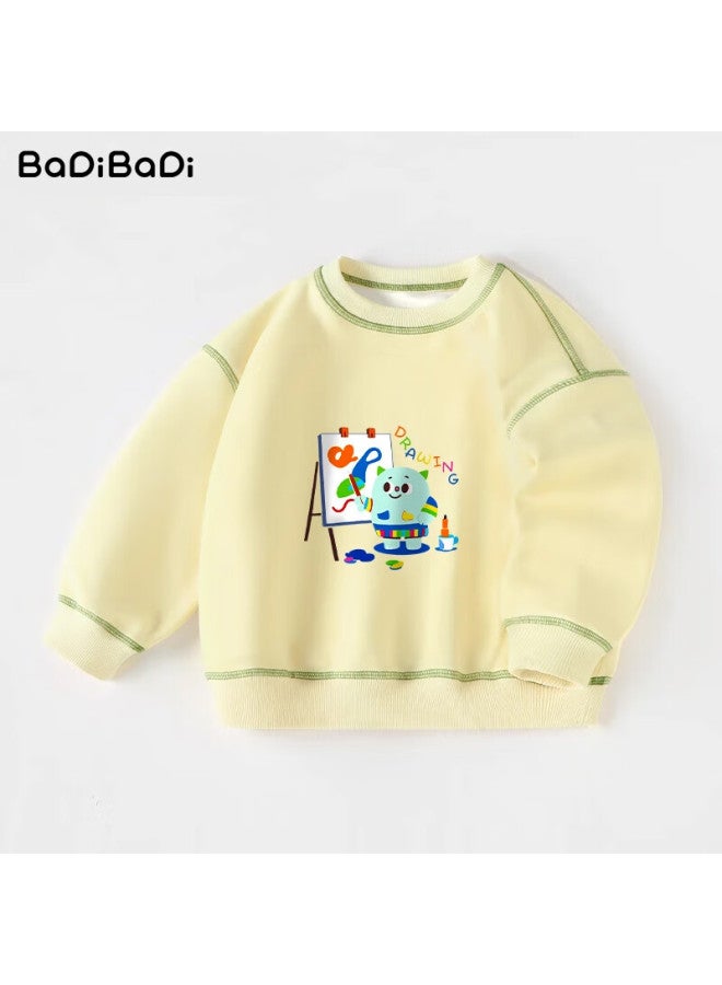 Badibadi Autumn Winter New Thickened Fleece Baby Toddler Kids Sweatshirt Warm Casual Versatile Beige Painting Little Bear 140 - Image 2