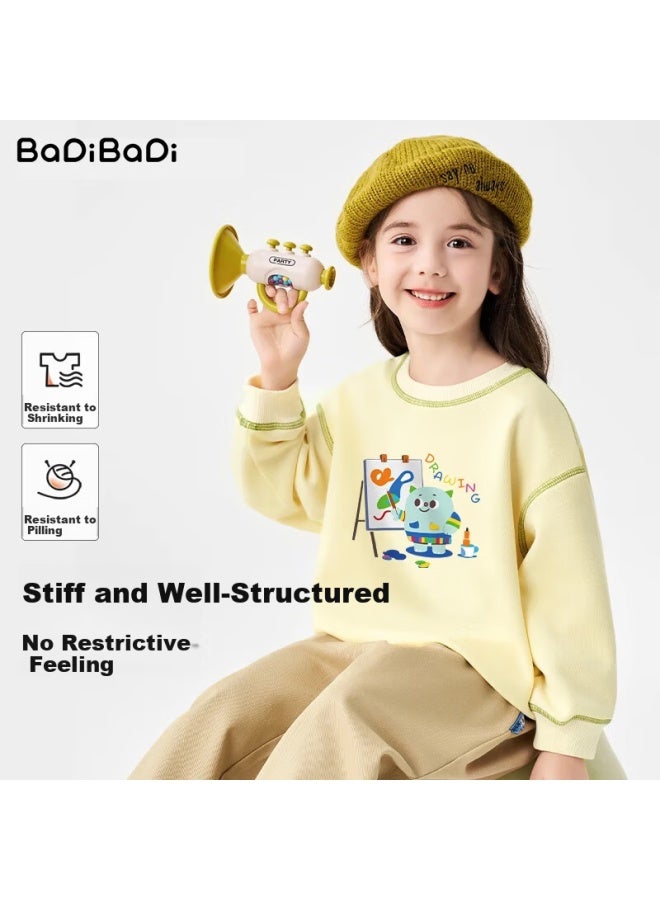 Badibadi Autumn Winter New Thickened Fleece Baby Toddler Kids Sweatshirt Warm Casual Versatile Beige Painting Little Bear 140 - Image 1