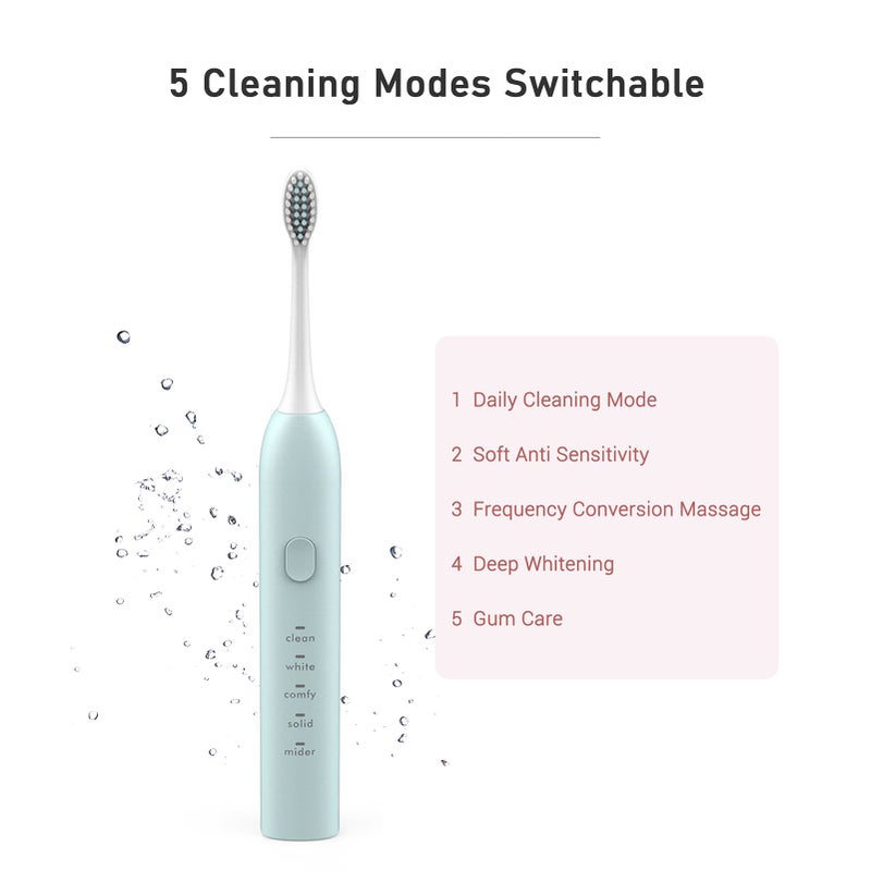 USB Sonic Electric Toothbrush 5 Modes Rechargeable Automatic Vibration Toothbrush for Adult Dental Care with 3 Replaceable Toothbrush Heads - Image 2