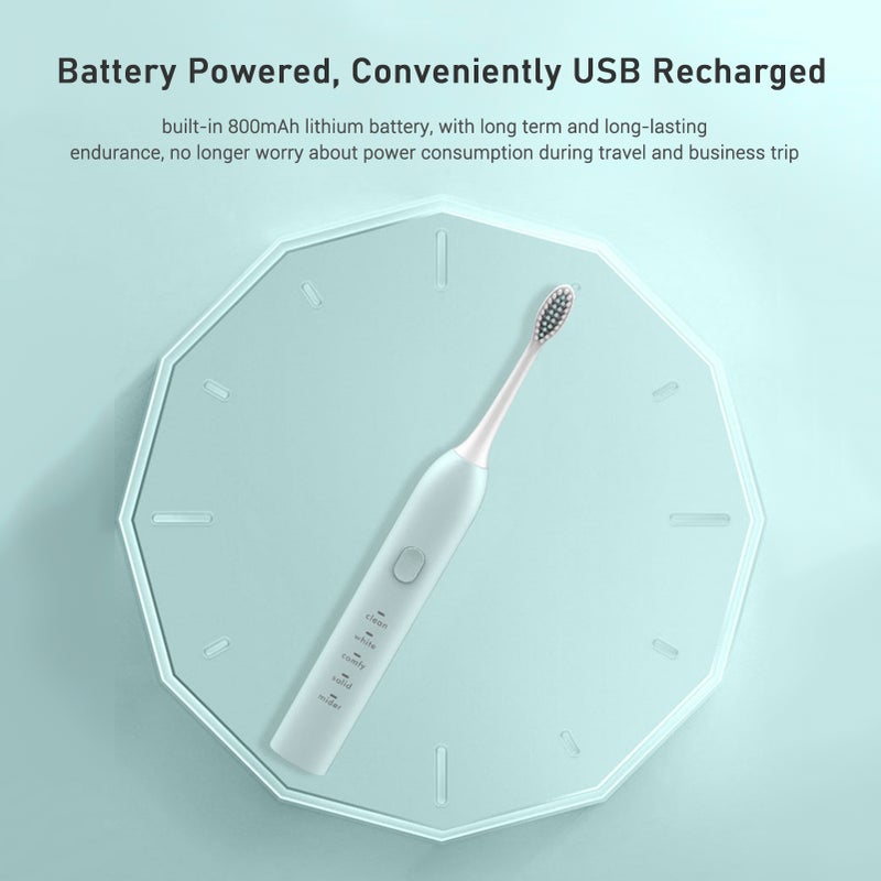 USB Sonic Electric Toothbrush 5 Modes Rechargeable Automatic Vibration Toothbrush for Adult Dental Care with 3 Replaceable Toothbrush Heads - Image 3