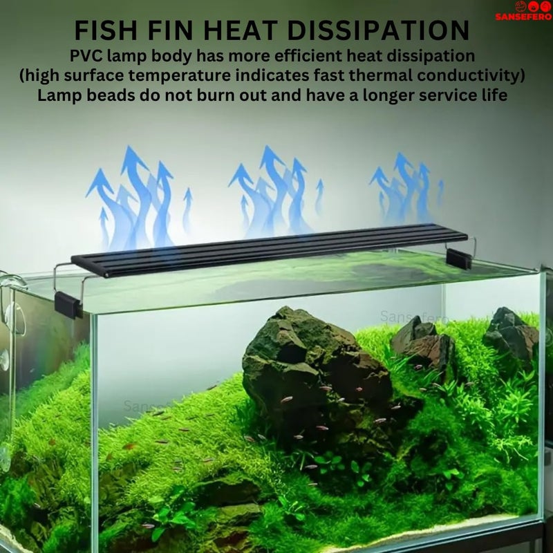 SANSEFERO إضاءة إطار العشب فائق النحافة للأحواض المائية (LY-40S | 12W | 40 سم) إضاءة LED فائقة النحافة لحوض السمك ومنظر النباتات المائية إضاءة بيضاء وزرقاء ساطعة (LY-40S -1.5 قدم) - Image 3