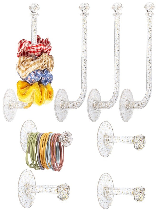 QUPIVA 8Pcs Headband Holder Stand Scrunchie Organizer, Girls Hair Accessories Organizer Storage for Headband Hairband Hair Ties, Acrylic Clear Glitter Adhesive Scrunchy Holder Scrunchie Tower Storage - Image 1