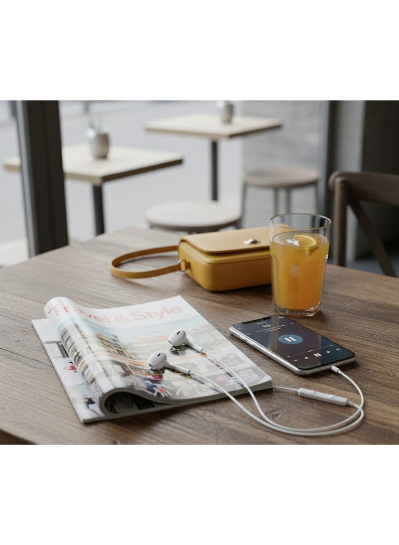 فونينج سماعة FONENG T15 سلكية بصوت HI-FI وميكروفون – مقاس نصف أذن – سلك 1200 مم – لون أبيض - Image 4