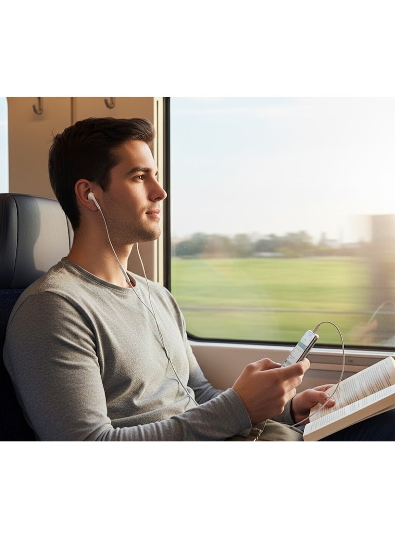 فونينج سماعة FONENG T15 سلكية بصوت HI-FI وميكروفون – مقاس نصف أذن – سلك 1200 مم – لون أبيض - Image 5