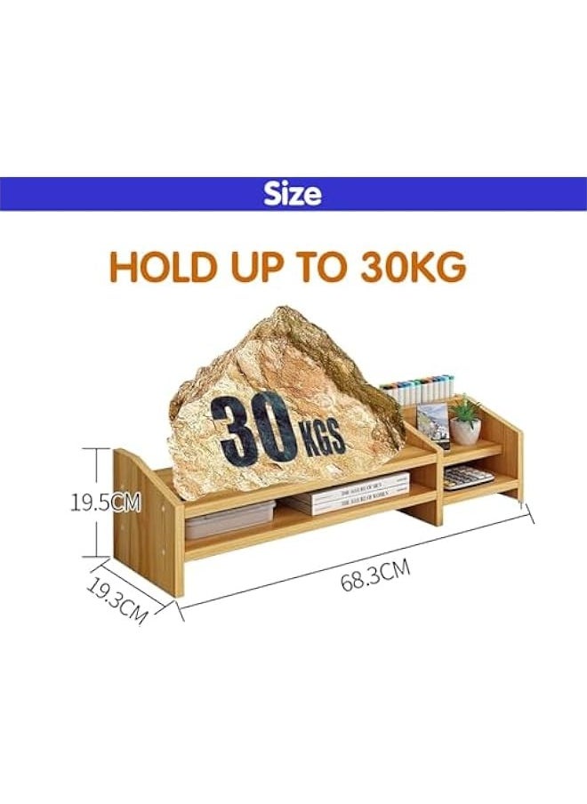 TRASSLE Monitor Stand, 2 Tier Wooden Monitor Stand with Storage Cabinet, Multi-Purpose Desktop Organiser for Computer, Laptop, Printer  - Image 2