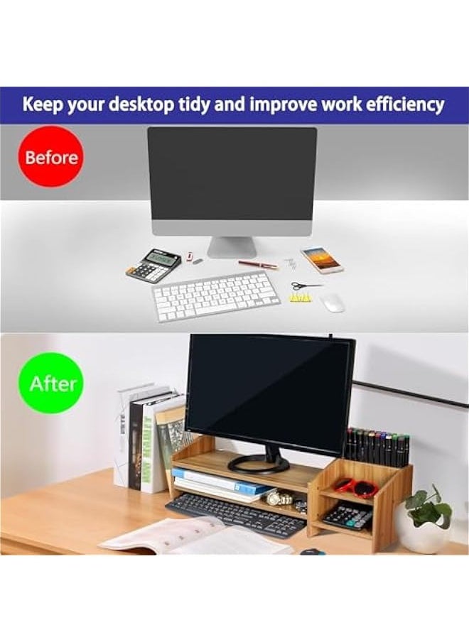TRASSLE Monitor Stand, 2 Tier Wooden Monitor Stand with Storage Cabinet, Multi-Purpose Desktop Organiser for Computer, Laptop, Printer  - Image 3