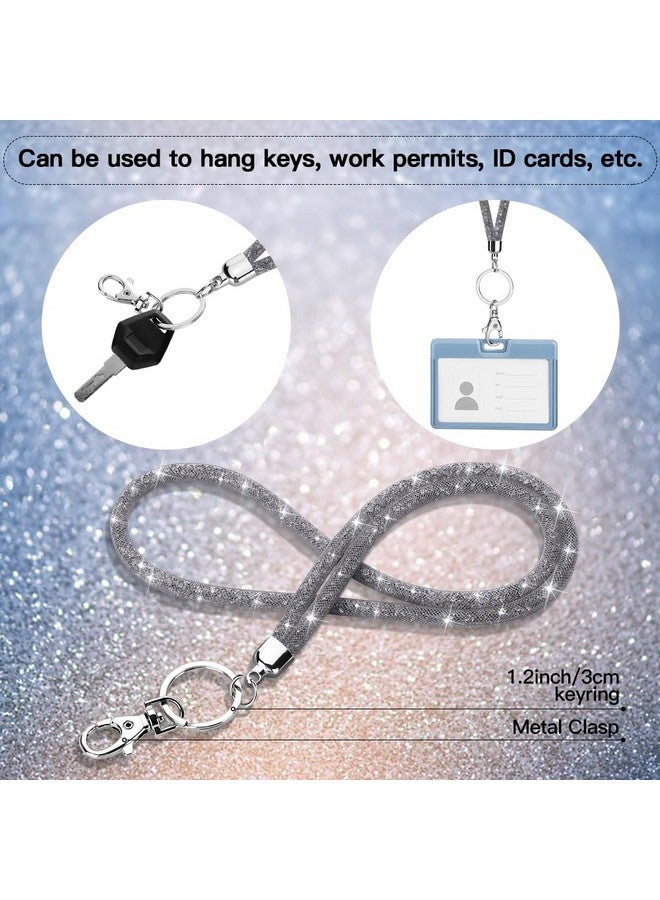 Soleebee Bling Crystal Lanyard, 31.5'' Office Neck Strap Lanyard With Metal Clasp & Keyring, Rhinestones Lanyard Keychain For Women, Id Card, Keys Strap (Gray) - Image 3