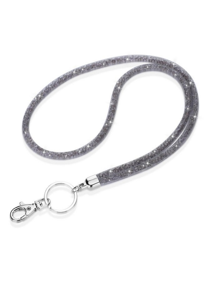 Soleebee Bling Crystal Lanyard, 31.5'' Office Neck Strap Lanyard With Metal Clasp & Keyring, Rhinestones Lanyard Keychain For Women, Id Card, Keys Strap (Gray) - Image 1
