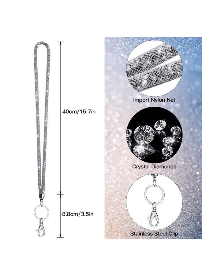 Soleebee Bling Crystal Lanyard, 31.5'' Office Neck Strap Lanyard With Metal Clasp & Keyring, Rhinestones Lanyard Keychain For Women, Id Card, Keys Strap (Gray) - Image 2