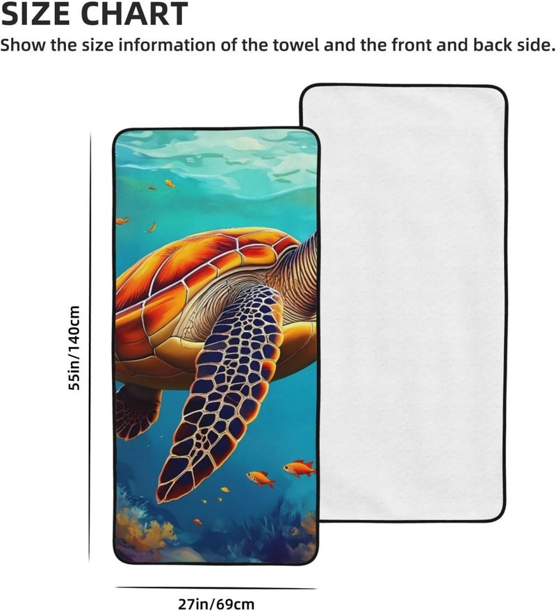 Green Turtle in Sea Water1 Print Bath Towels 27”x55” Soft Absorbent Coral Fleece Towels for Bathroom, Quick Dry Bath Towel for Bathroom, Gym, Spa, Pool & Hotel - Image 2