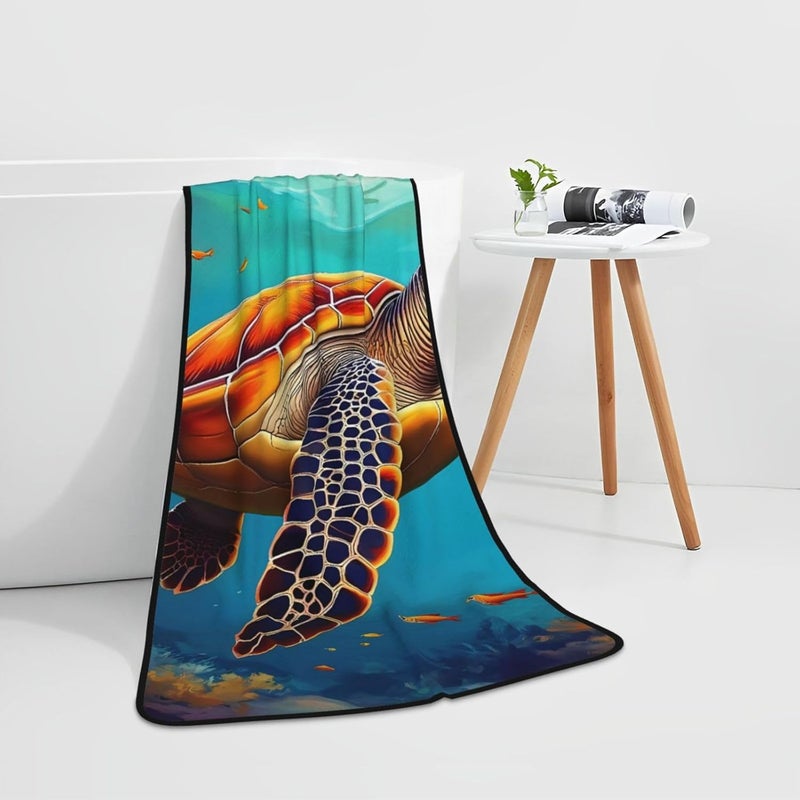 Green Turtle in Sea Water1 Print Bath Towels 27”x55” Soft Absorbent Coral Fleece Towels for Bathroom, Quick Dry Bath Towel for Bathroom, Gym, Spa, Pool & Hotel - Image 5
