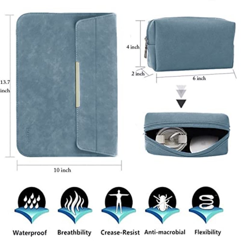 حافظة كمبيوتر محمول لجهاز MacBook Air Pro Retina Surface Pro مقاس 13.3-14 بوصة، جلد سويدي صناعي، أسود، تصميم واقي نحيف مع حقيبة - Image 4