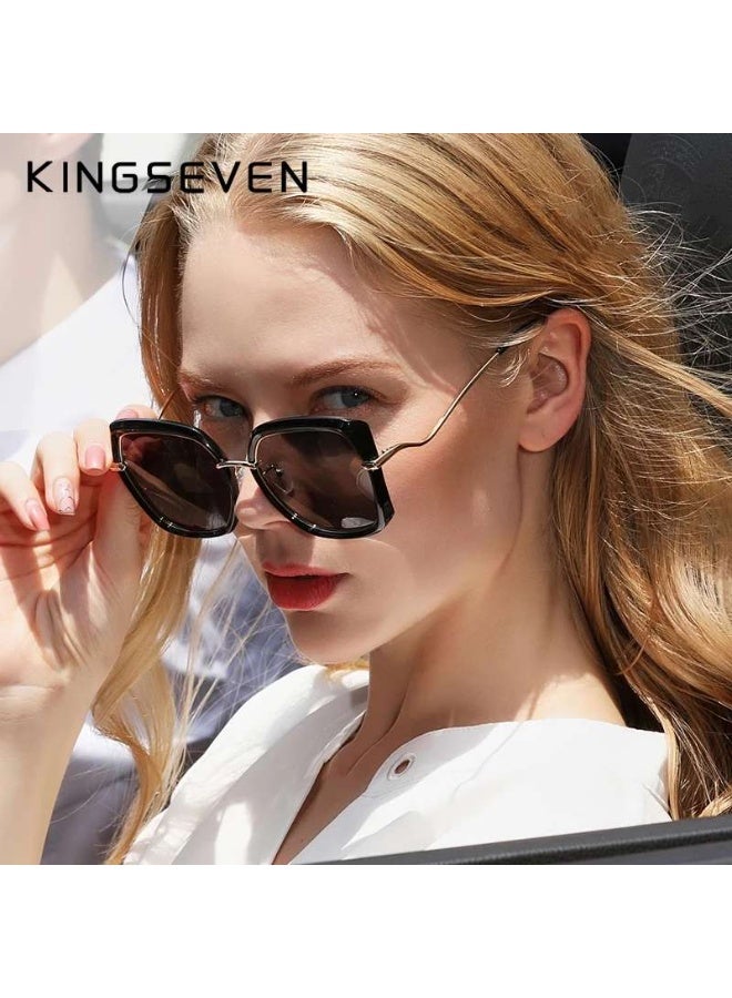 كينغسيفن نظارة شمسية كلاسيكية ماركة KINGSEVEN - نسائية إيطار ذهبي رصاصي عدسات مزوده بخاصية البلورايزيد POLARIZED - Image 2