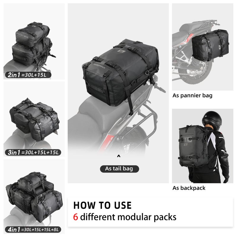 Rhinowalk Motorcycle Tail Bag, Travel Luggage Bags, Waterproof Rear Carrier, Motorcycle Rear Seat Bag Backpack, Rear Rack Trunk - Black 30L - Image 4