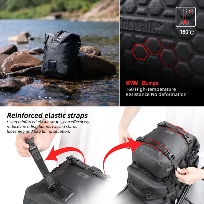 Rhinowalk Motorcycle Tail Bag, Travel Luggage Bags, Waterproof Rear Carrier, Motorcycle Rear Seat Bag Backpack, Rear Rack Trunk - Black 30L - Image 5