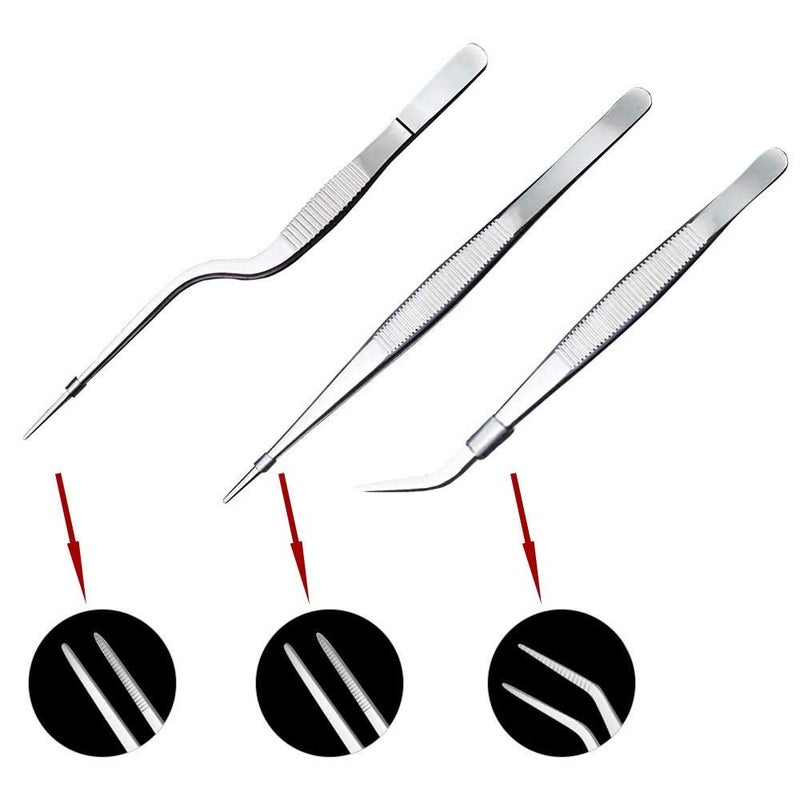 SelfTek 5Pack Fish Bone Tweezers Set Stainless Steel Cooking Tweezers Precision Tongs Serrated Tips, Flat and Slant Fish Bone Pliers for Cooking Sea Food Styling Utensils Medical Beauty - Image 3