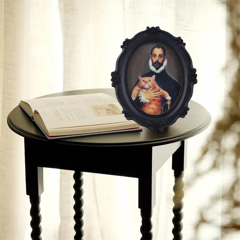 SIKOO Vintage Picture Frame 5x7 Oval Black Gothic Picture Frame Wall Mount or Tabletop Display Antique Wall Decor Gallery Ornate Gothic Home Decor - Image 2