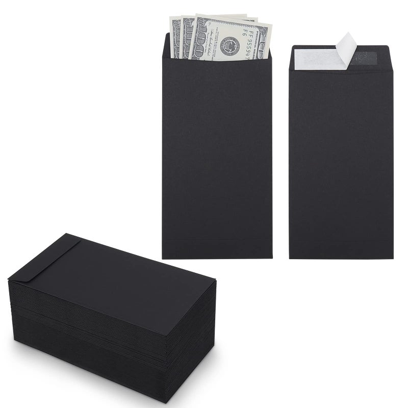Keketer 100 Pack Cash Envelopes Self adhesive 6.7x3.5 Inch, Fit for Envelope Money Saving Challenge, Black 120 GSM Thick Money Envelopes for Cash, Budgeting, Tips, Check, Coin & Tickets - Image 1