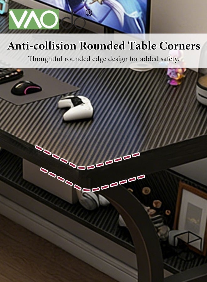VAOdo Gaming Desk with Storage Shelves & Monitor Stand, Computer Desk, Study Table for Home Office, Small Space Bedroom, Carbon Fiber Black - Image 4