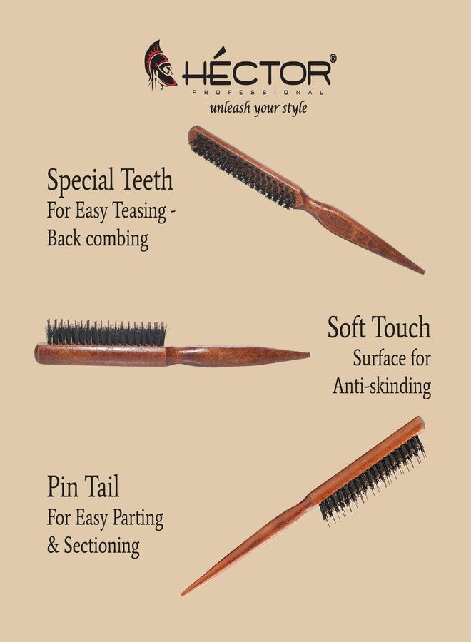 Hector Professional Wooden Teasing Brush with Pin Tail - Handcrafted Anti-Slip Handle - Backcombing Brush for Hair Styling, Sectioning & Root Volume - Pack of 2 - Image 4
