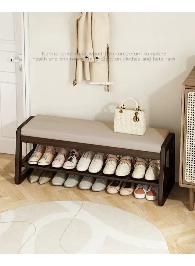 Solid Wood Shoe Bench 2 Tier Shoe Rack with Cushion Entry Bench Shoe Cabinet for Entryway Livingroom BedroomRoom and Corridor（100*36*42CM） - Image 1