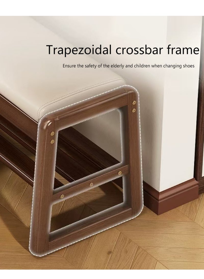 Solid Wood Shoe Bench 2 Tier Shoe Rack with Cushion Entry Bench Shoe Cabinet for Entryway Livingroom BedroomRoom and Corridor（100*36*42CM） - Image 4