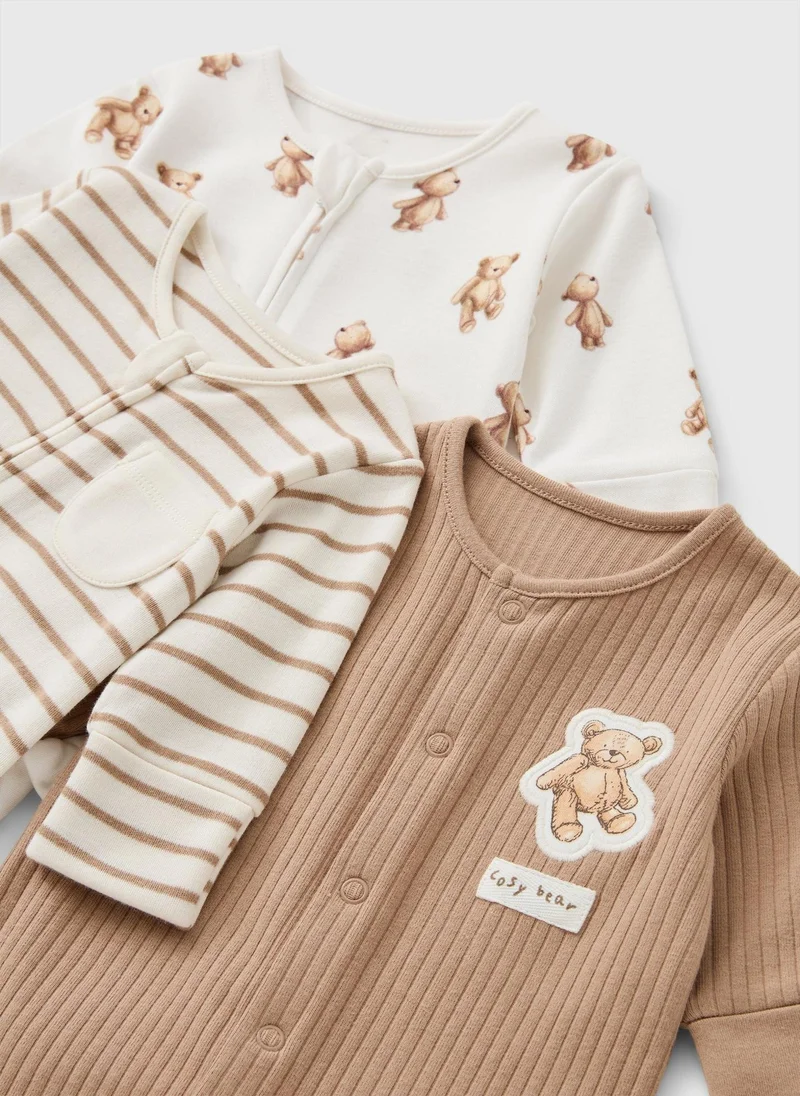 Matalan 3 Pack Baby Patch The Bear Sleepsuits
