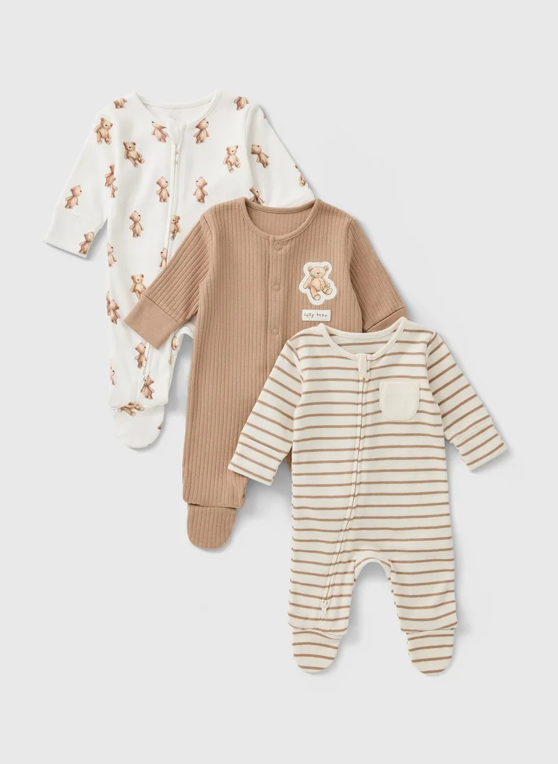Matalan 3 Pack Baby Patch The Bear Sleepsuits