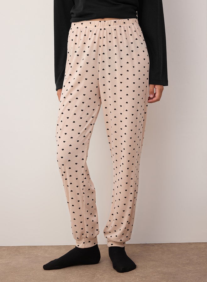 trendyol Black-Cream Heart Knitted Pajamas Set - Image 3