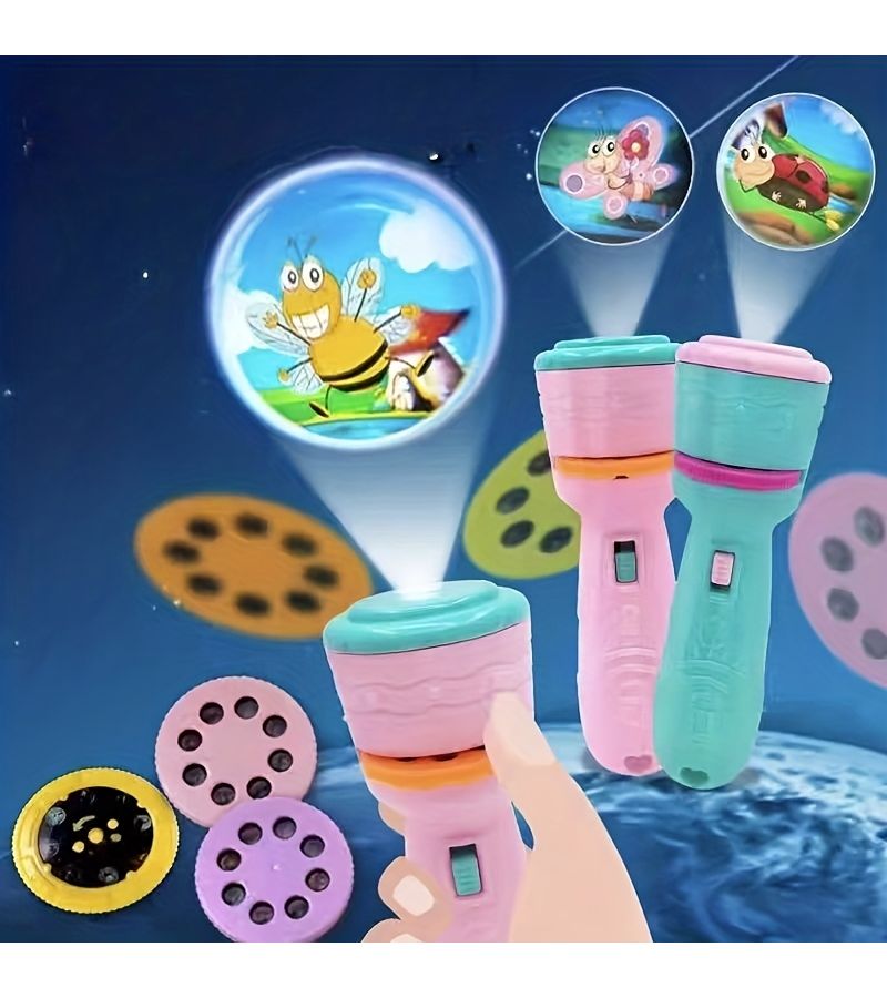 Powder Blue Childrens Projector Flashlight With 3 Slides Pattern Light Educational Gift - Image 1
