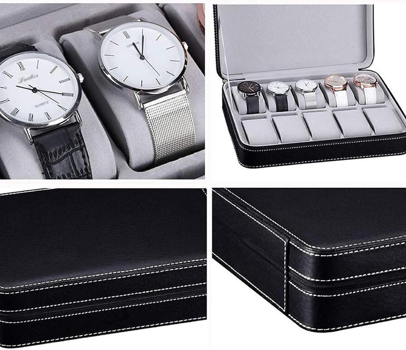 PANIXIA Watch Box for Men 10-Slot Watch Display Case with Zipper Father's Day Gift Mens Watch Holder PU Leather Watch Storage Box Removable Watch Pillows Watch Storage Case (10 Watch Zipper) - Image 5