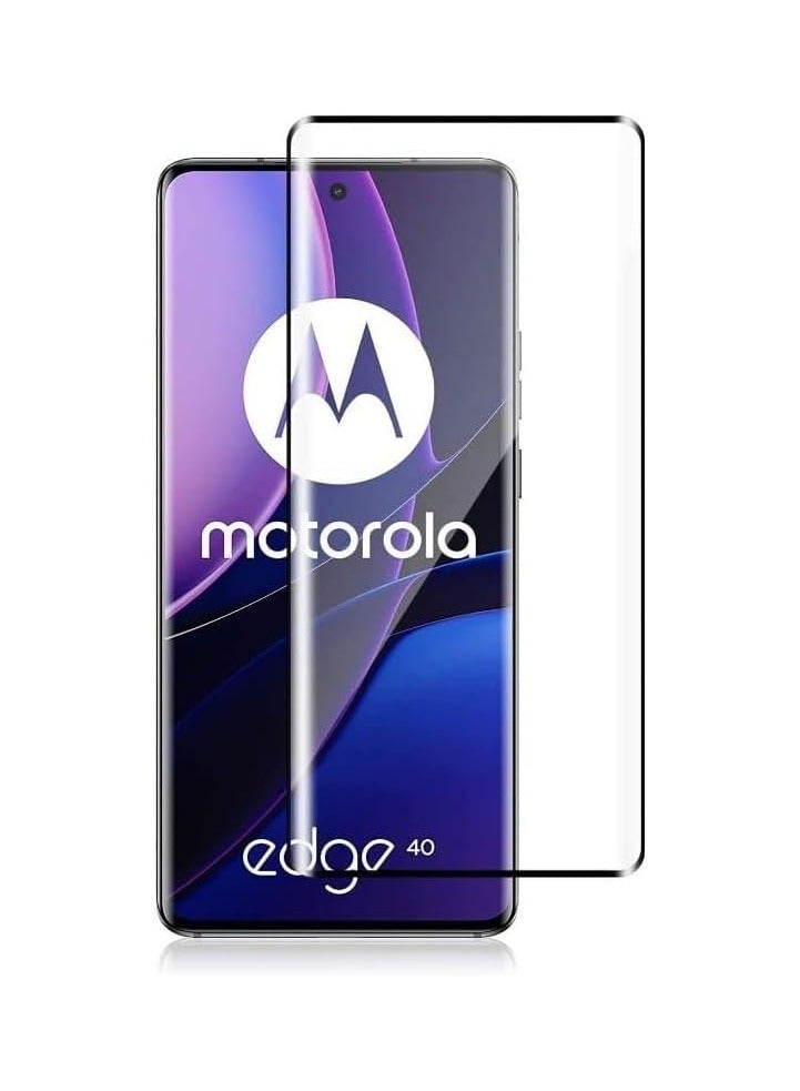 Motorola Edge 40 Screen Protector Full Glue Bubble Free Anti-Scratch Anti-Fingerprint 9H Hardness 3D Curved Edge Tempered Glass Screen Protector for Motorola Edge 40 5D Black Glass - Image 1