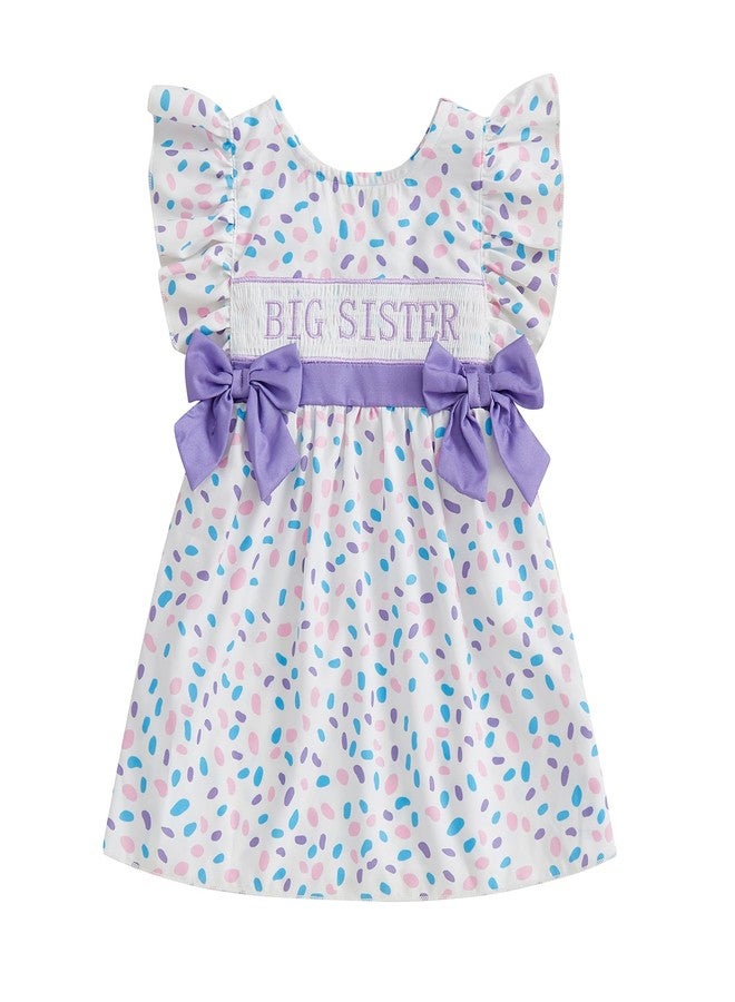 SAYOO Toddler Girl Dress Flutter Ruffle Sleeve Big Sister Embroidery Smocked Dress with Bows Kids Summer Boho Swing Sundress (A Purple, 2-3 Years) - Image 1