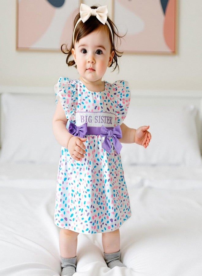 SAYOO Toddler Girl Dress Flutter Ruffle Sleeve Big Sister Embroidery Smocked Dress with Bows Kids Summer Boho Swing Sundress (A Purple, 2-3 Years) - Image 4