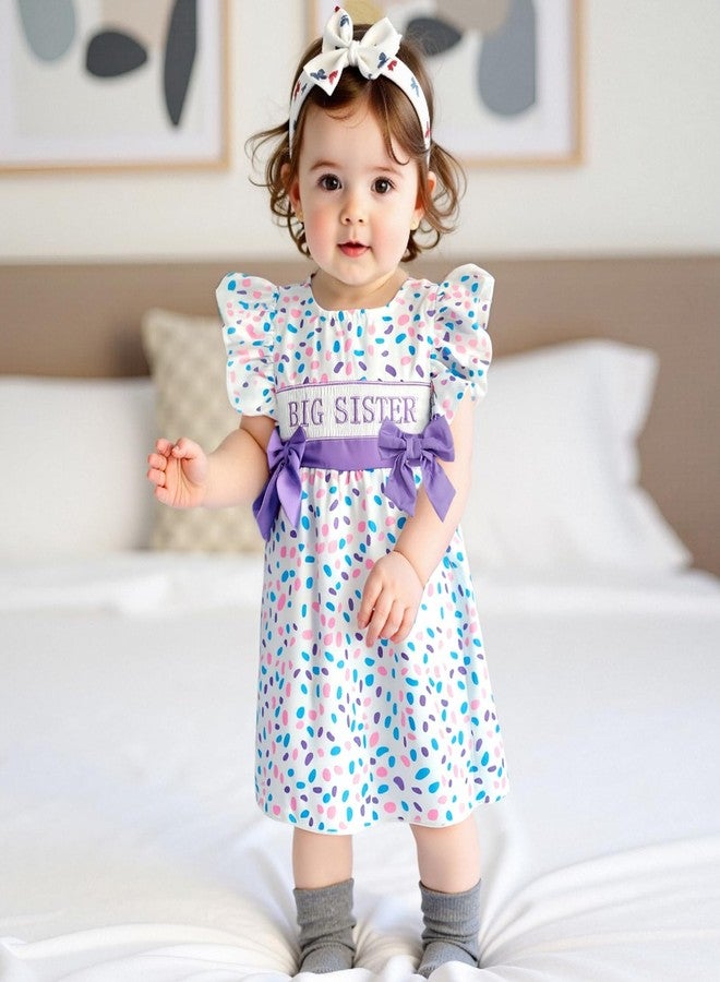 SAYOO Toddler Girl Dress Flutter Ruffle Sleeve Big Sister Embroidery Smocked Dress with Bows Kids Summer Boho Swing Sundress (A Purple, 2-3 Years) - Image 2