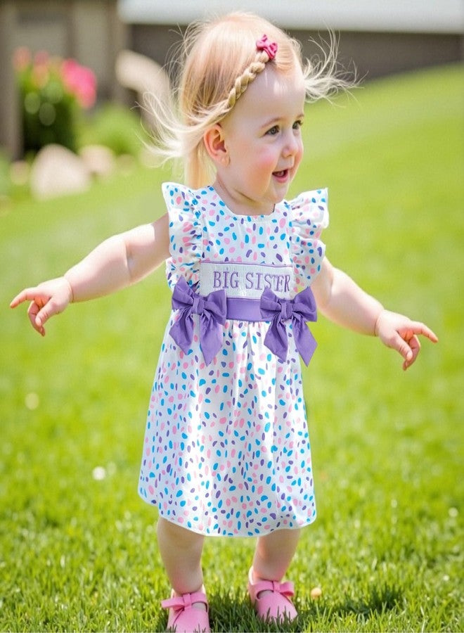 SAYOO Toddler Girl Dress Flutter Ruffle Sleeve Big Sister Embroidery Smocked Dress with Bows Kids Summer Boho Swing Sundress (A Purple, 2-3 Years) - Image 3