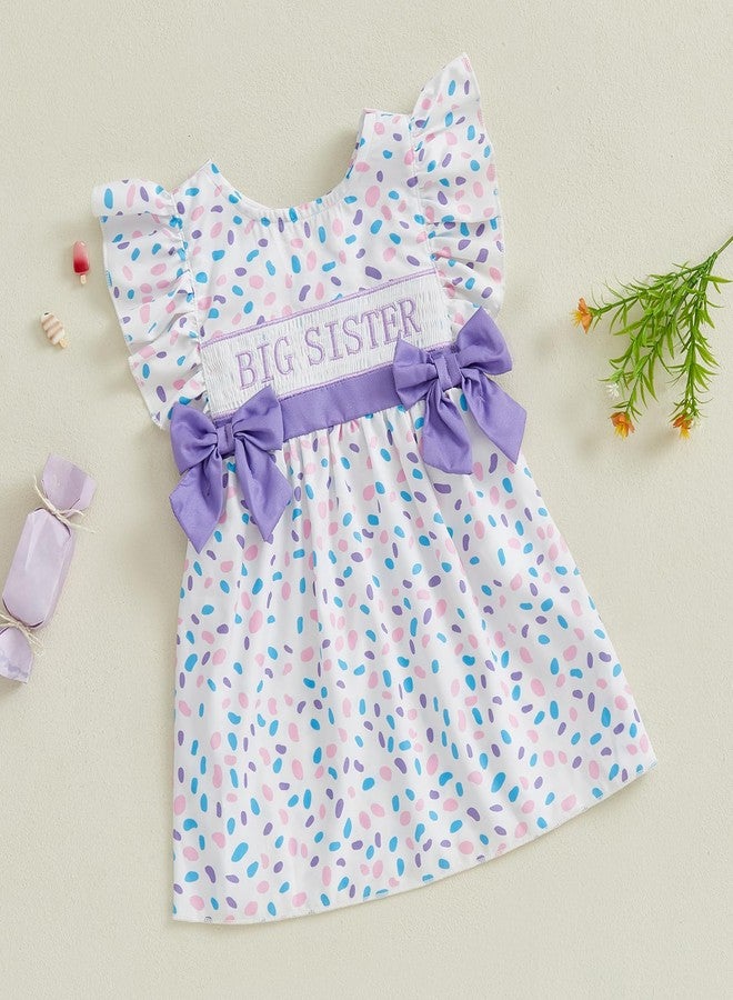 SAYOO Toddler Girl Dress Flutter Ruffle Sleeve Big Sister Embroidery Smocked Dress with Bows Kids Summer Boho Swing Sundress (A Purple, 2-3 Years) - Image 5