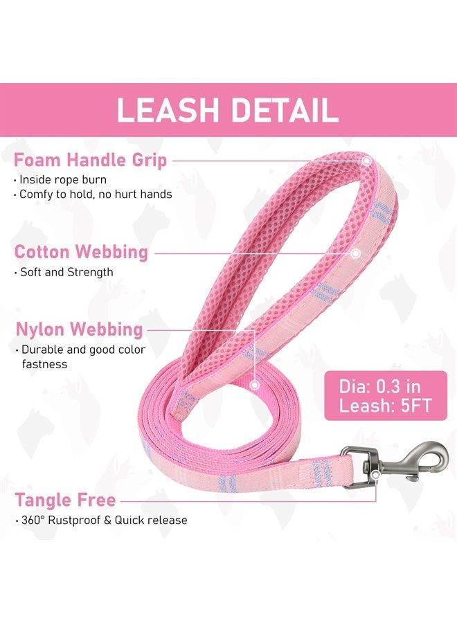 GAMUDA Small Pet Harness Collar and Leash Set, Step in No Chock No Pull Soft Mesh Adjustable Dog Vest Harnesses Plaid Reflective for Dogs Puppy and Cats Outdoor Training and Running (Pink, XS) - Image 3