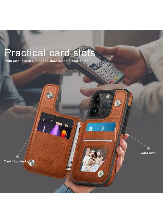 DJDUCK Designed for iPhone 14 Pro Case Wallet, Card Holder Case with [2 Screen Protectors][Magnetic Clasp Folio Cover][RFID Blocking Leather] Shockproof Women Men Cases 6.1" for Apple 14 Pro Light Brown - Image 3