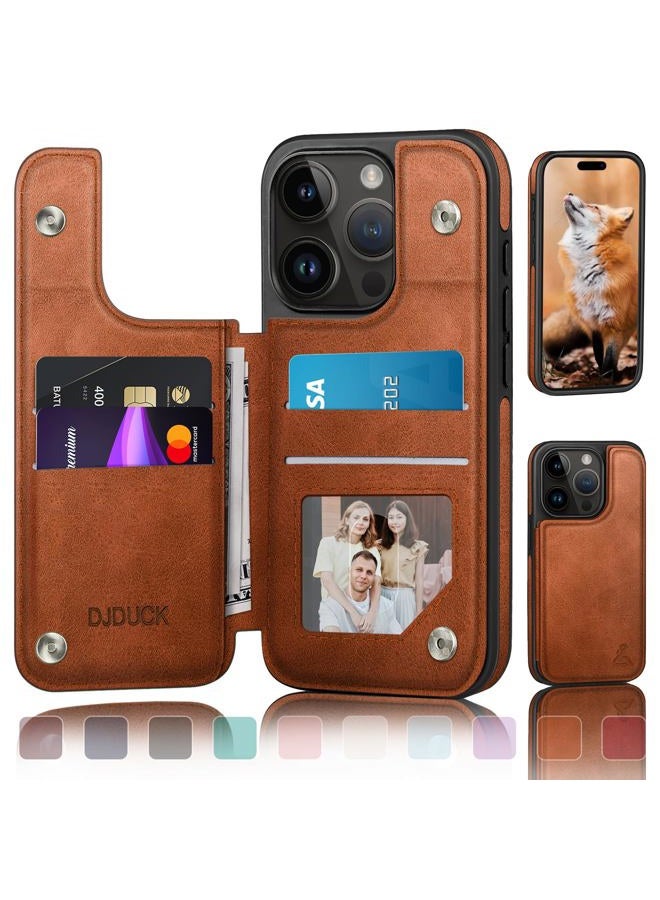 DJDUCK Designed for iPhone 14 Pro Case Wallet, Card Holder Case with [2 Screen Protectors][Magnetic Clasp Folio Cover][RFID Blocking Leather] Shockproof Women Men Cases 6.1" for Apple 14 Pro Light Brown - Image 1