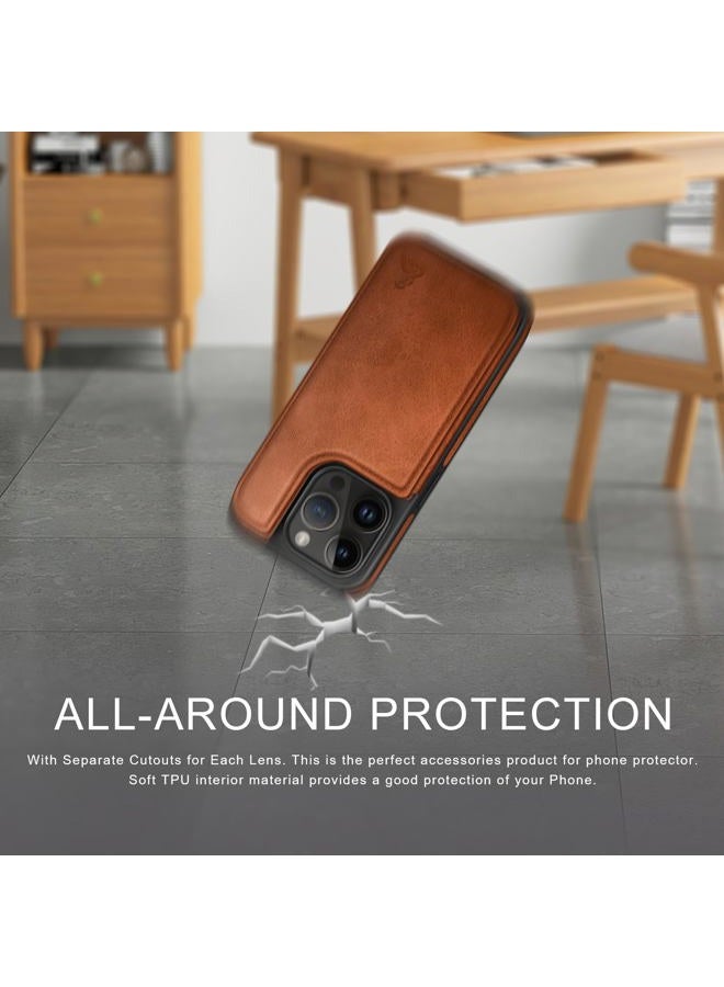 DJDUCK Designed for iPhone 14 Pro Case Wallet, Card Holder Case with [2 Screen Protectors][Magnetic Clasp Folio Cover][RFID Blocking Leather] Shockproof Women Men Cases 6.1" for Apple 14 Pro Light Brown - Image 5