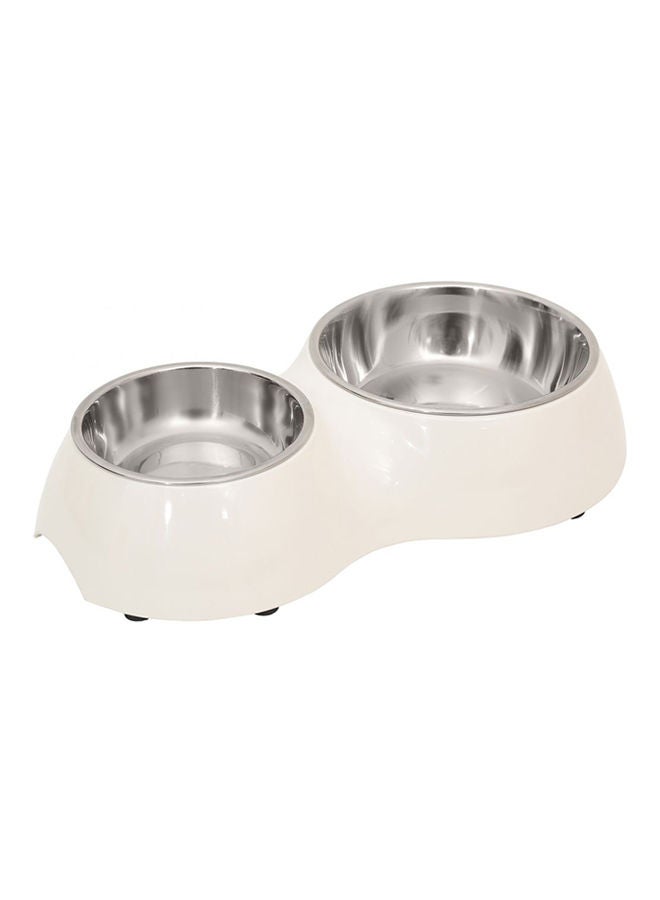 NIBEMINENT Double Diner Dog Feeder White/Silver