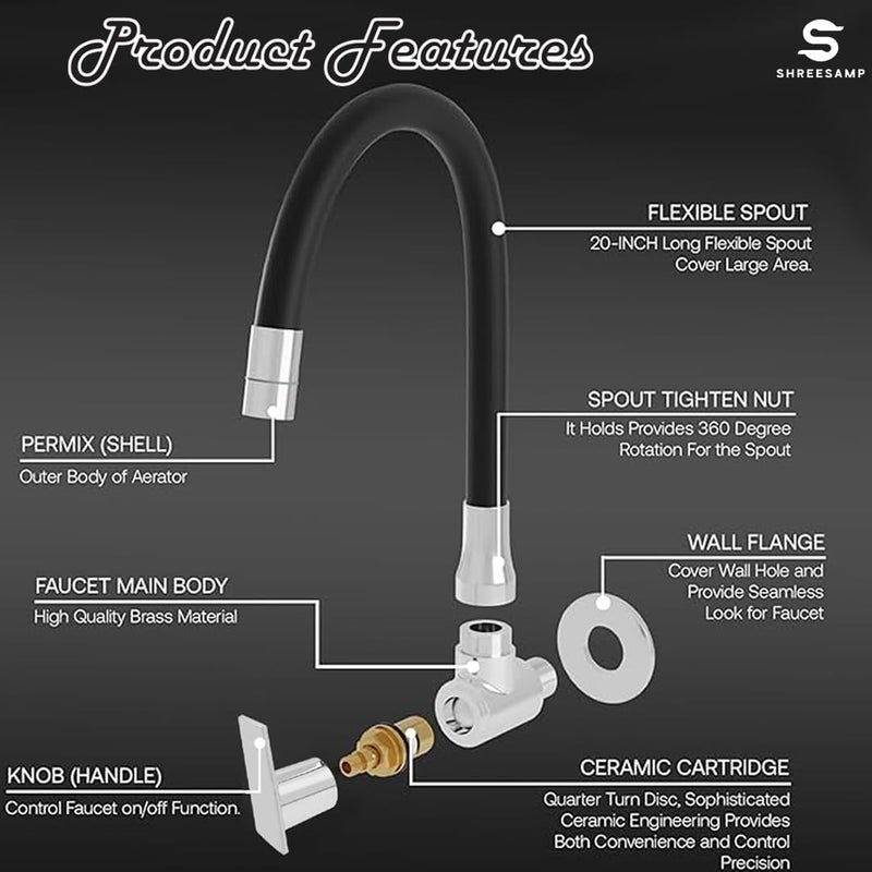 SHREESAMP Versatile Silicone Basin Tap Faucet WallMounted Hot Cold Water Faucet for Sinks and Wash Basins Perfect for Bathrooms and Kitchens Wall Mount and 360 rotatable Silicon Coated - Image 3