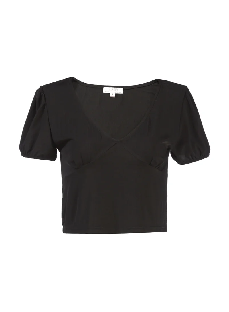 London Rag Black Pleated V Neck Top