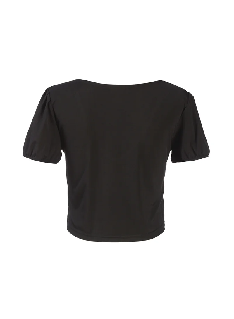 London Rag Black Pleated V Neck Top